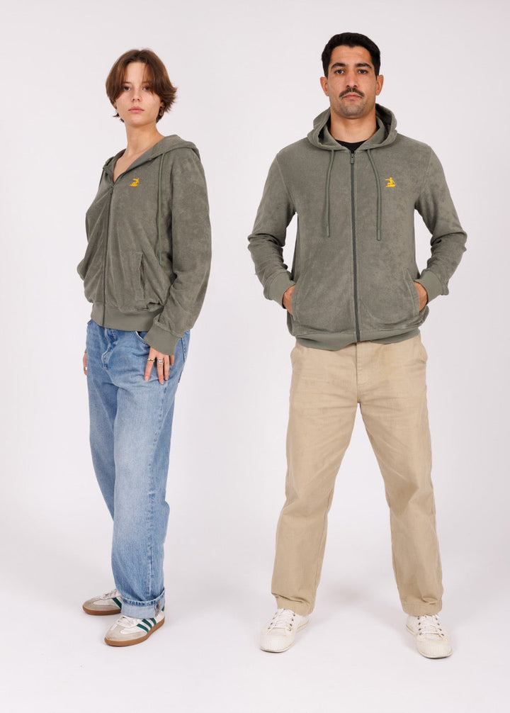 Hoodie zip brodé kaki - tri Easysurf