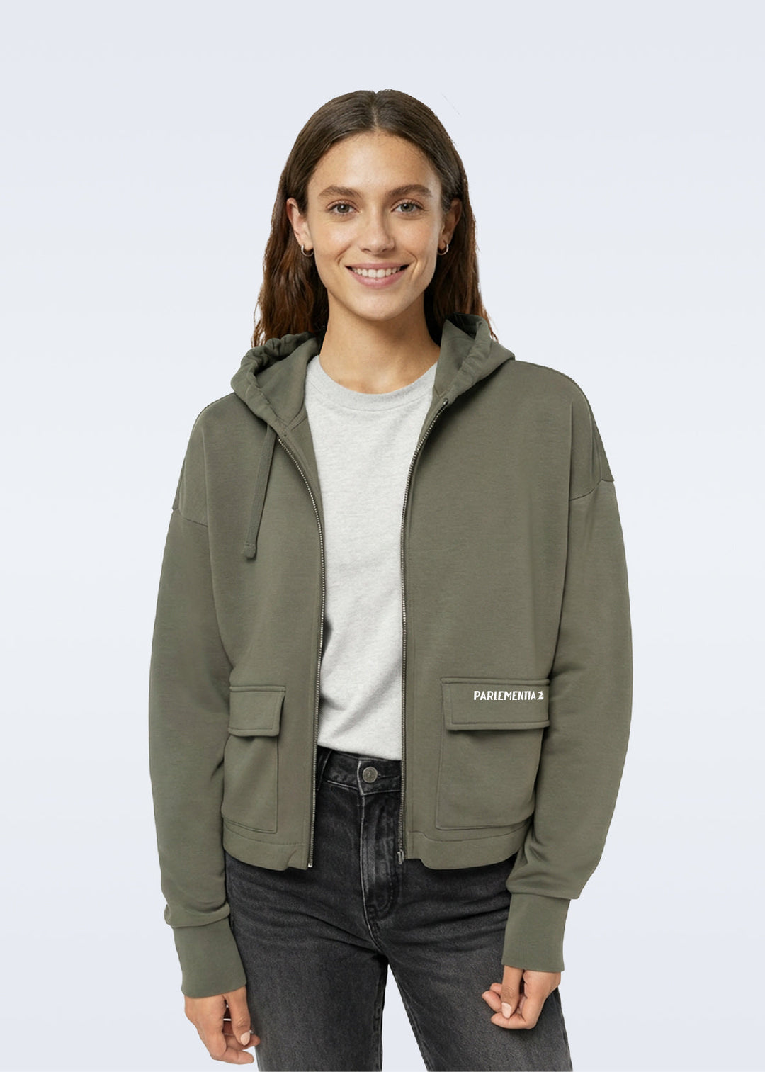 Hoodie zip girl kaki - white Swell