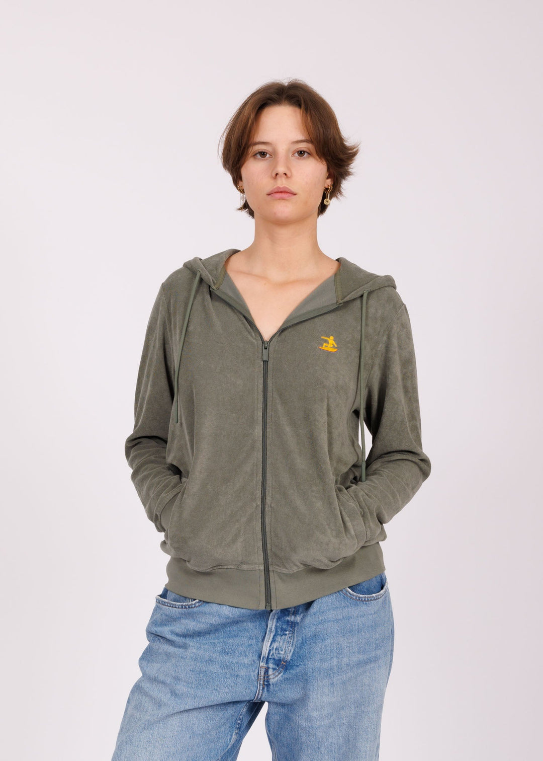 Hoodie zip brodé kaki - tri Easysurf