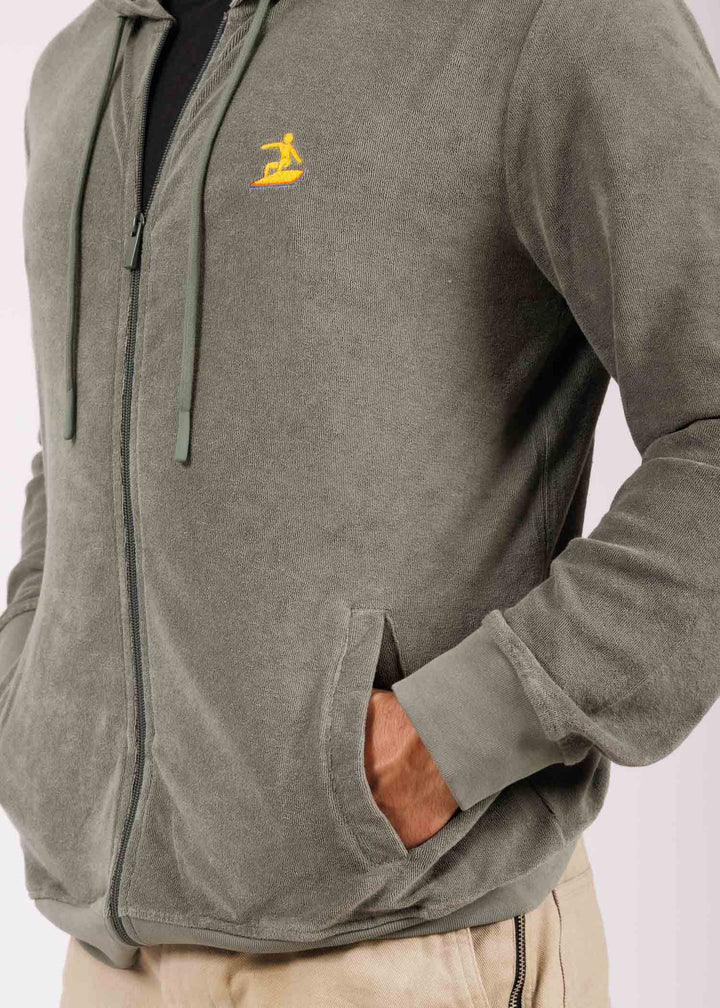 Hoodie zip brodé kaki - tri Easysurf