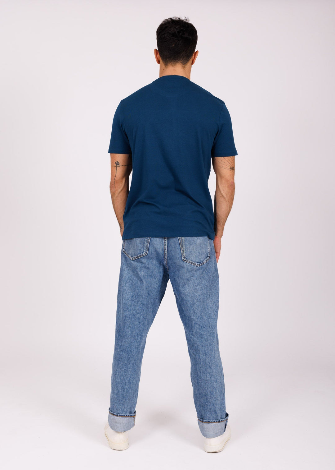 T-shirt peacock blue - white P&