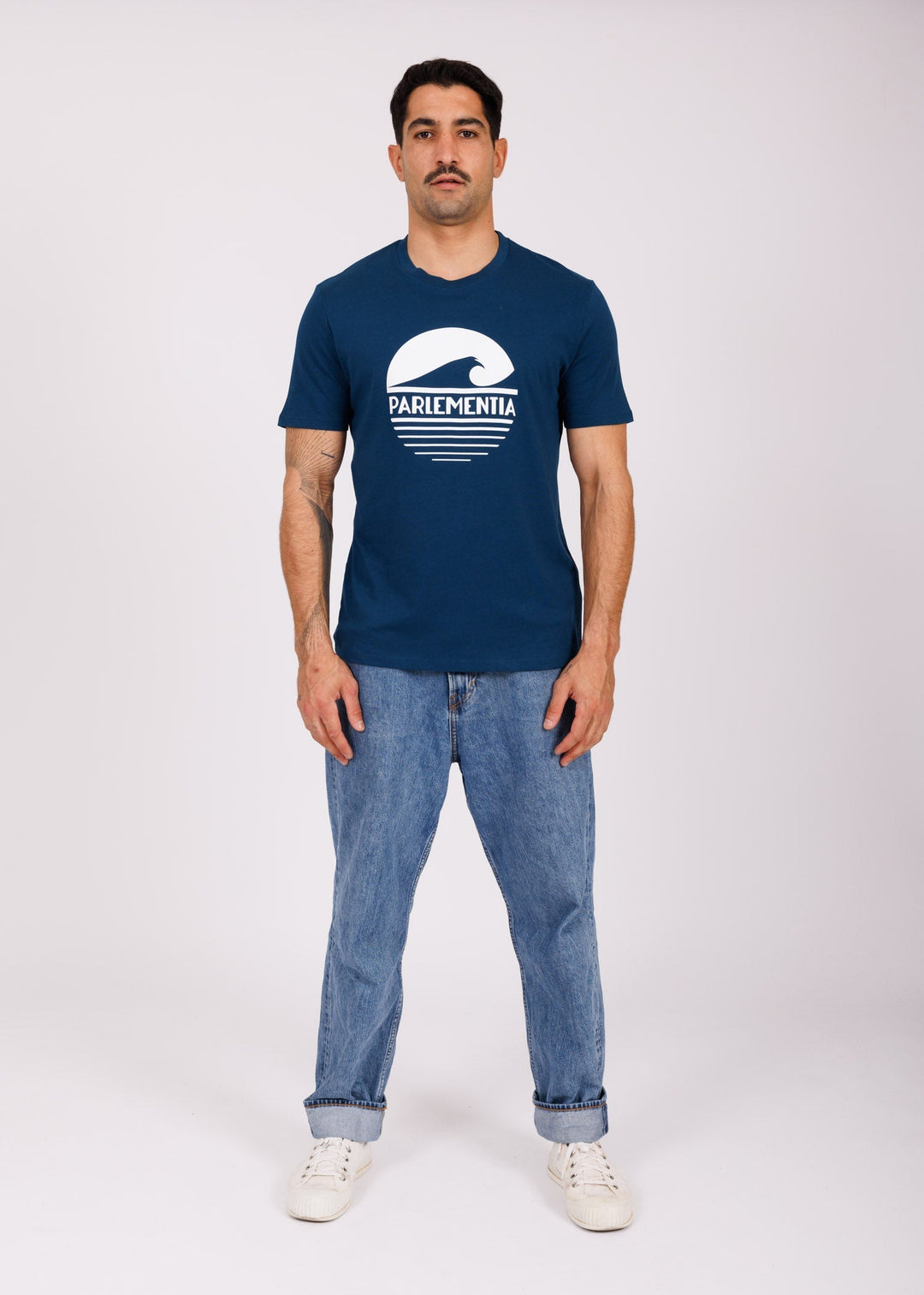 T-shirt peacock blue - white P&