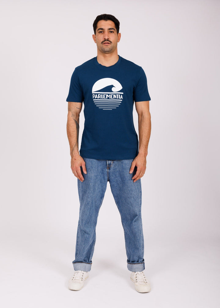 T-shirt peacock blue - white P&